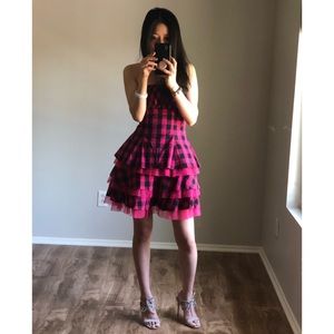 Betsy Johnson pink checker tulle strapless dress